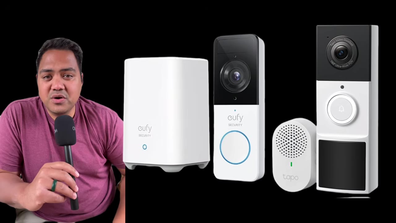 Eufy doorbell and HomeBase next to Tapo doorbell and chime