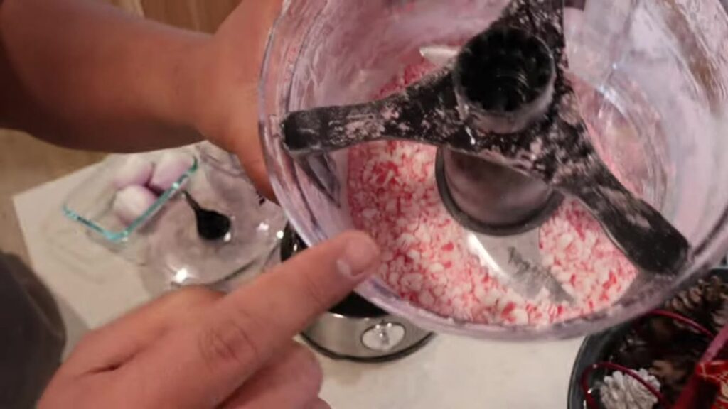 Candy-cane powder with leftover chunks in the 10-cup bowl.