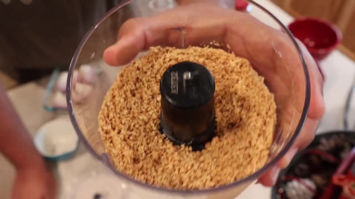 Peanuts ground to powder in the 3-cup Stack & Press bowl