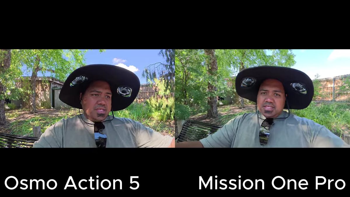 Action 5 Pro vs Mission 1 Pro shaded park bench A/B
