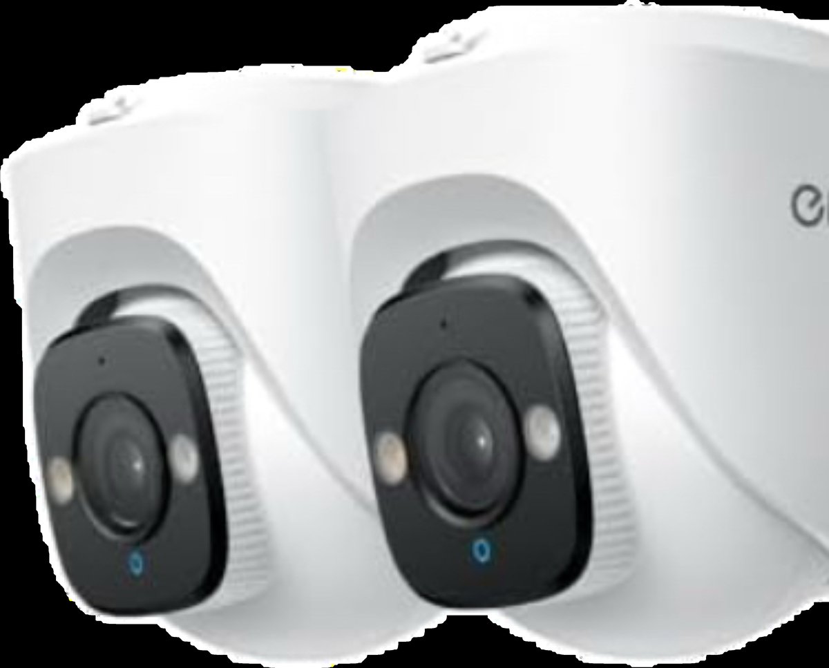 Two Eufy E41 turret-style security cameras with rounded dome design and built-in LED indicators