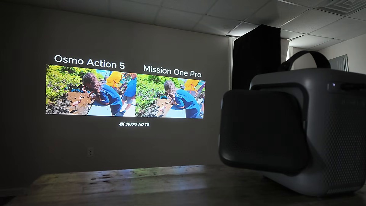 Nebula P1i with speaker wing flipped out projecting wall comparison