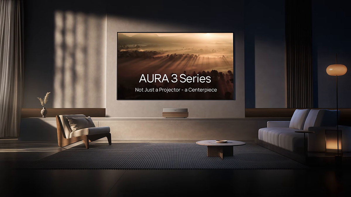 XGIMI AURA 3 living room — announce frame
