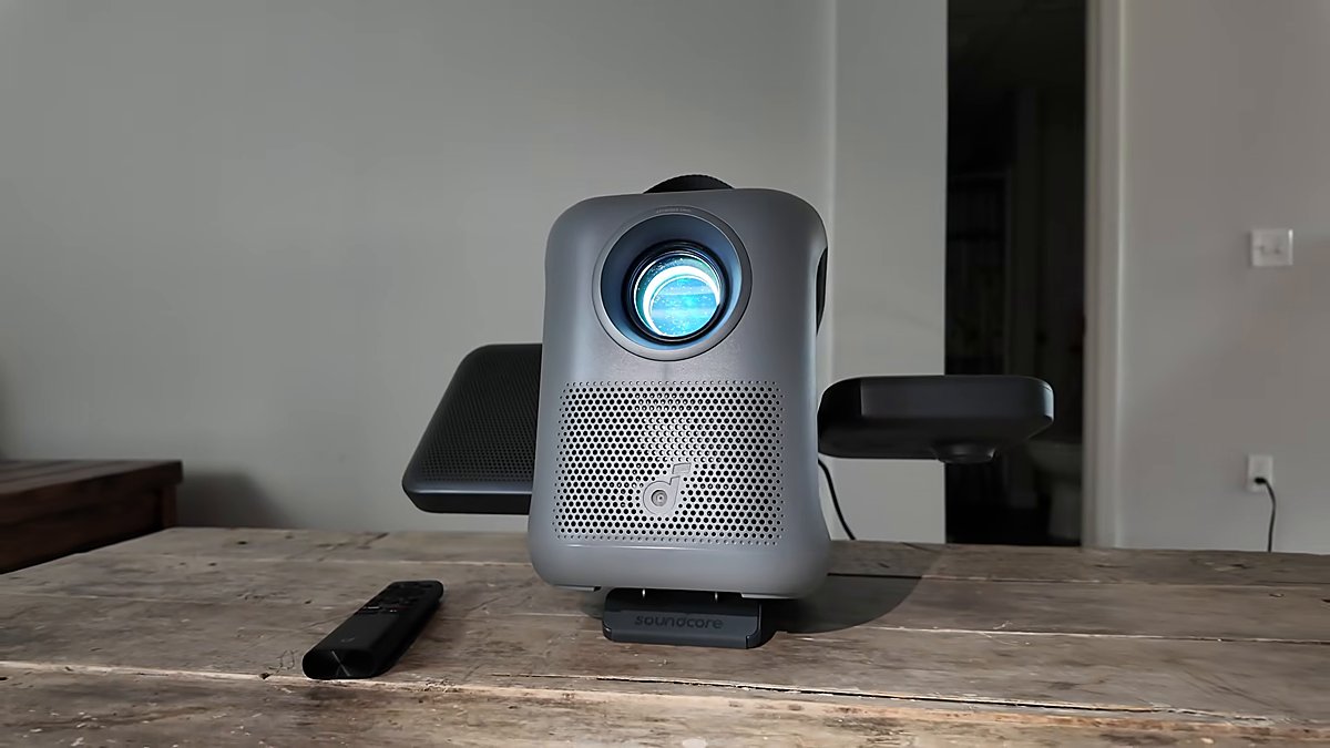 Nebula P1i projector with flippable speaker wings out