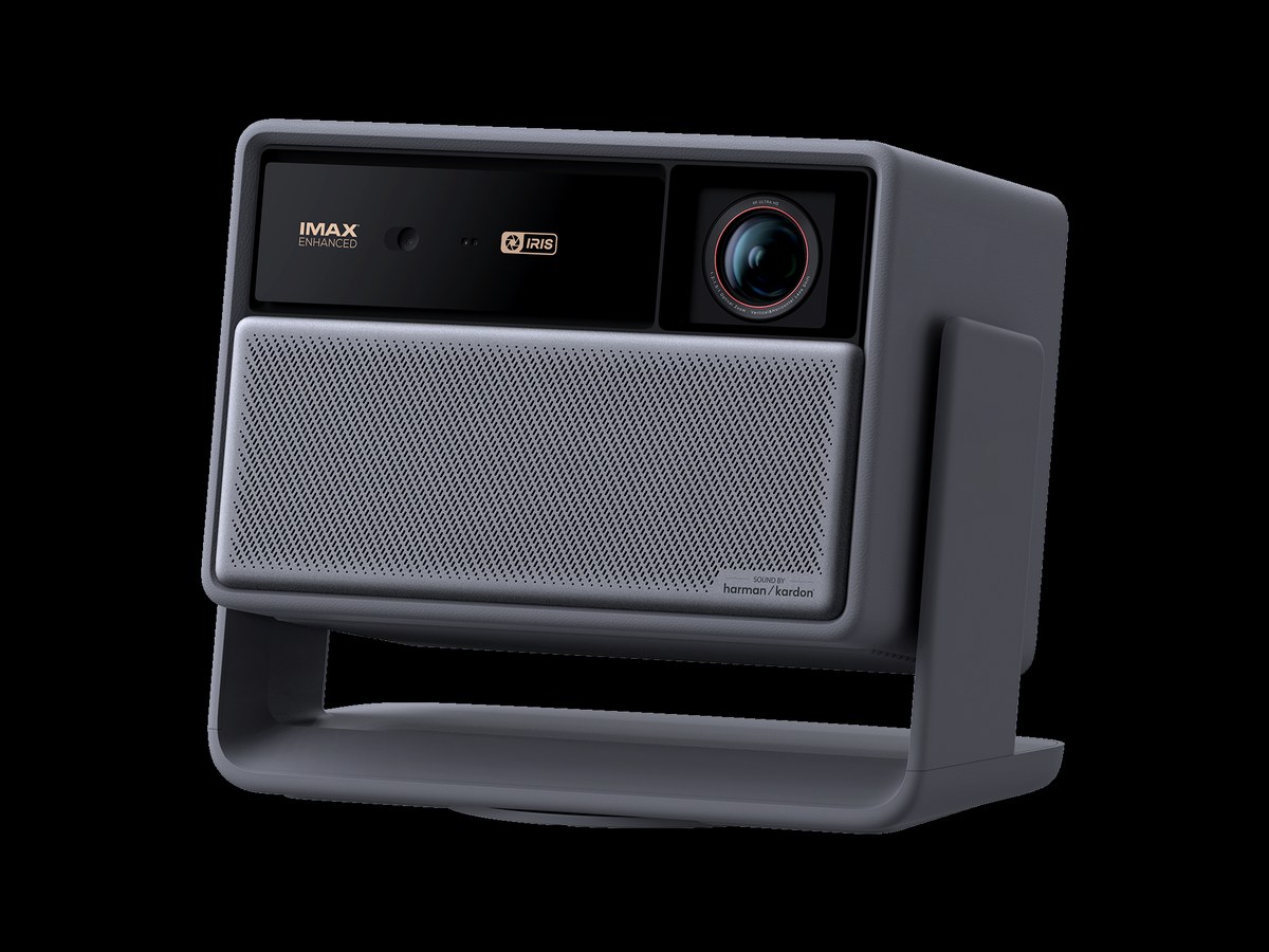 XGIMI HORIZON 30 Pro angled three-quarter view showing lens and gimbal stand